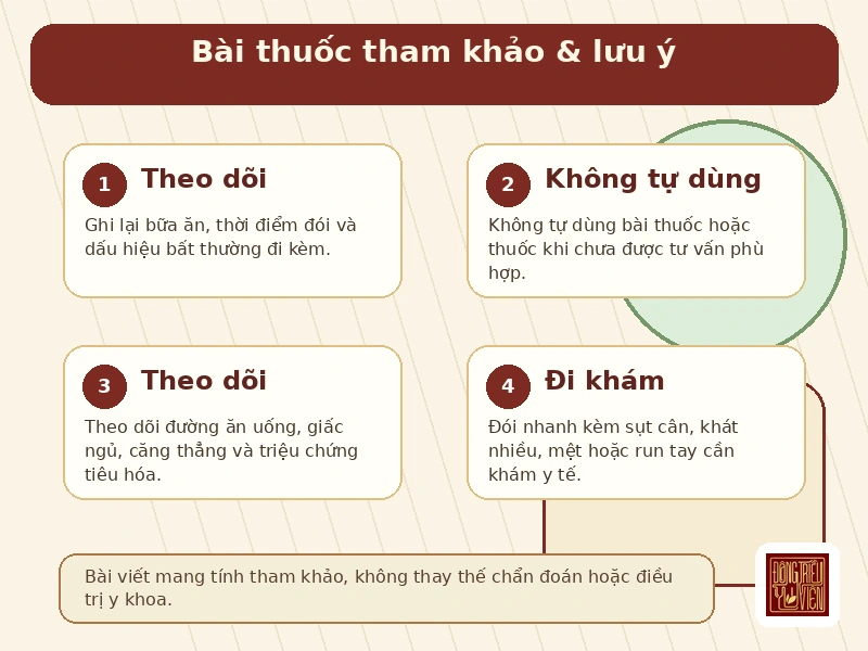 Infographic Ăn nhiều mau đói bài thuốc tham khảo và lưu ý an toàn