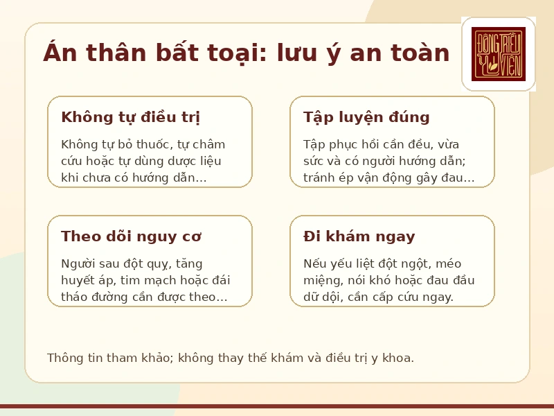 Infographic lưu ý an toàn khi dùng Án thân bất toại