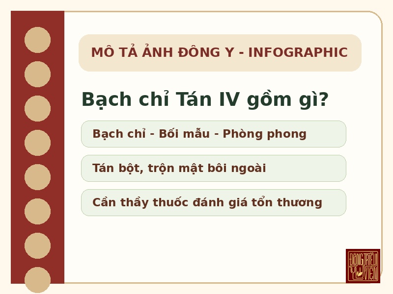 Infographic thành phần và cách dùng tham khảo của Bạch chỉ Tán IV