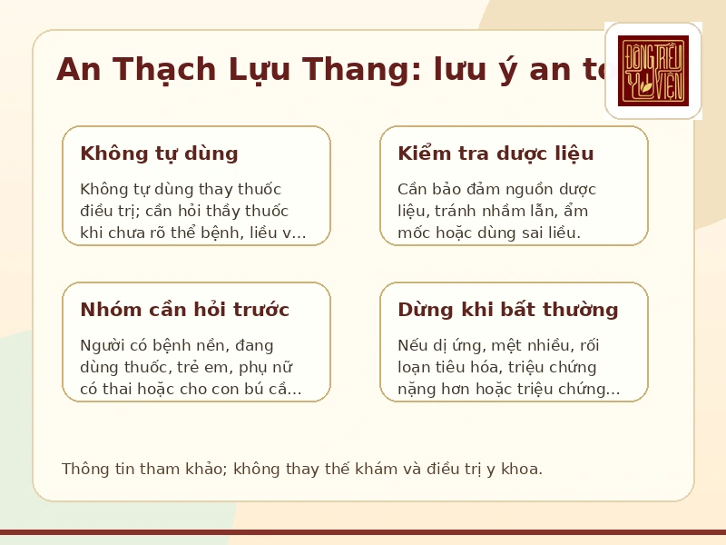 Infographic lưu ý an toàn khi tham khảo bài thuốc An Thạch Lựu Thang