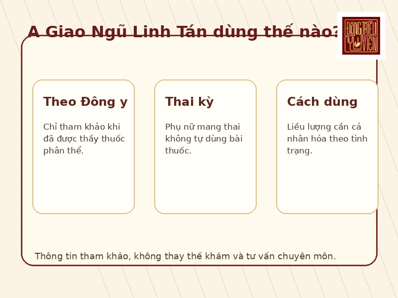 Infographic A Giao Ngũ Linh Tán: cách dùng và lưu ý