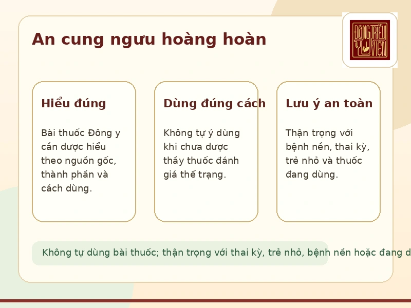 Infographic An cung ngưu hoàng hoàn và dấu hiệu cần lưu ý