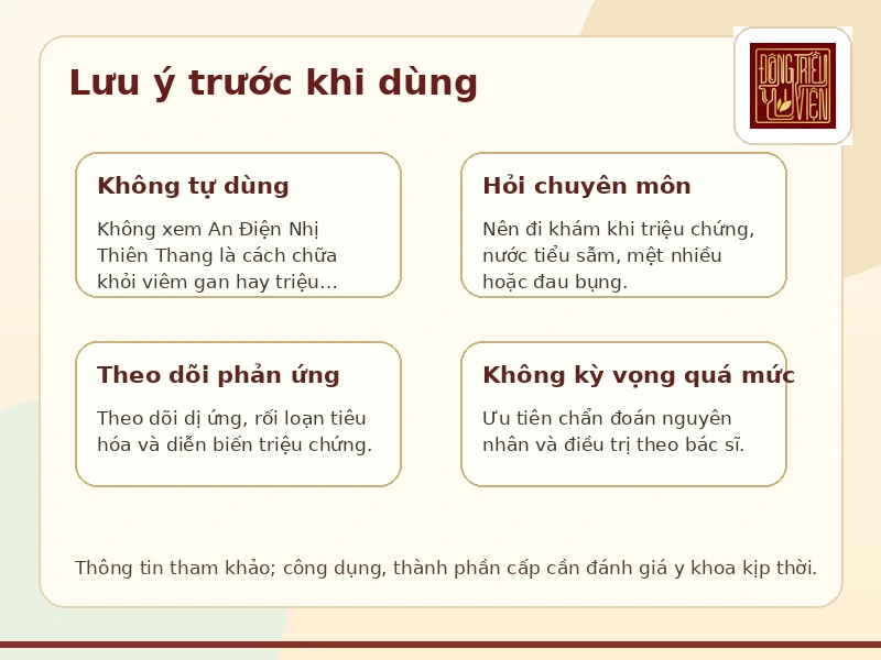 Infographic lưu ý an toàn An Điện Nhị Thiên Thang chữa công dụng, thành phần