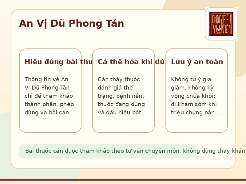 Infographic bài thuốc An Vị Dũ Phong Tán và các lưu ý chính