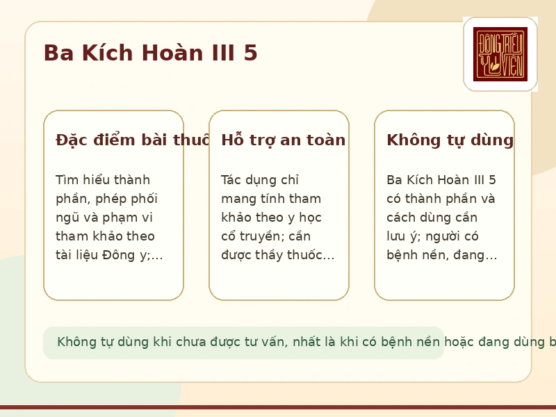 Infographic Ba Kích Hoàn III 5: thành phần, công dụng và lưu ý an toàn