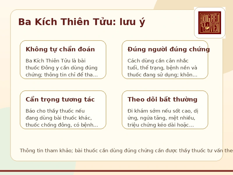 Infographic Ba Kích Thiên Tửu: lưu ý an toàn