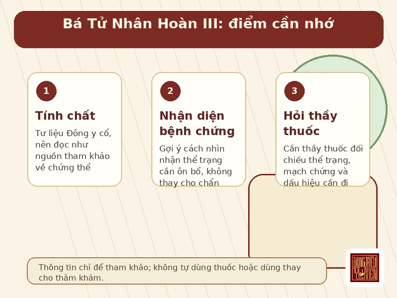 Infographic Bá Tử Nhân Hoàn III: chứng thể trạng cần ôn bổ và lưu ý