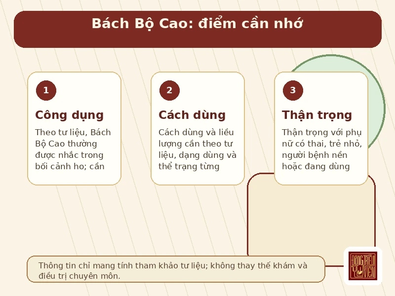 Infographic Bách Bộ Cao: công dụng và lưu ý