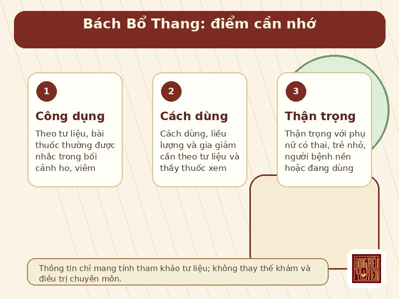 Infographic Bách Bổ Thang: công dụng và lưu ý