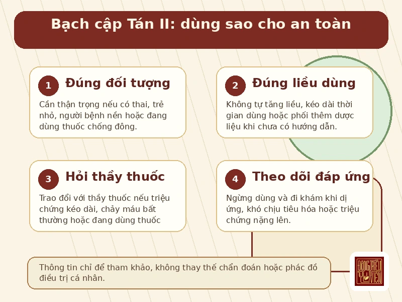 Infographic Bạch cập Tán II: lưu ý an toàn khi sử dụng