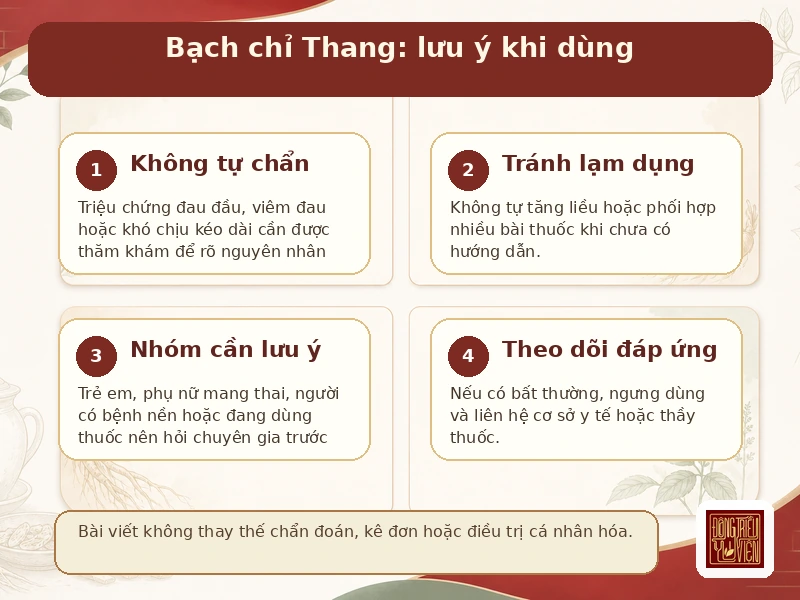 Infographic Bạch chỉ Thang: lưu ý khi dùng