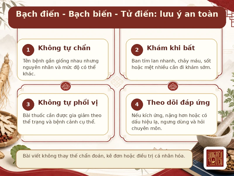 Infographic Bạch điến - Bạch biến - Tử điến: lưu ý hỗ trợ an toàn