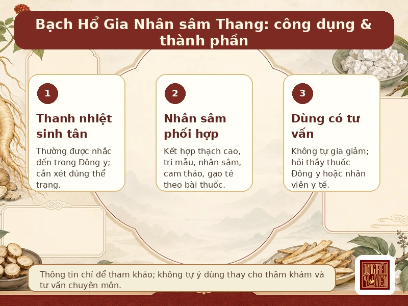 Infographic Bạch Hổ Gia Nhân sâm Thang: thành phần và công dụng tham khảo