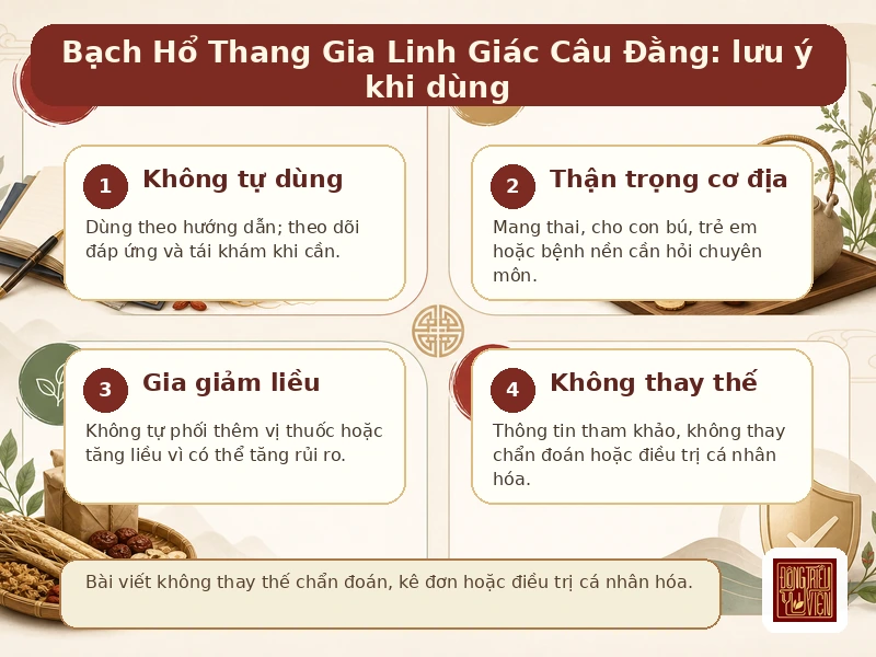 Infographic Bạch Hổ Thang Gia Linh Giác Câu Đằng: lưu ý khi dùng