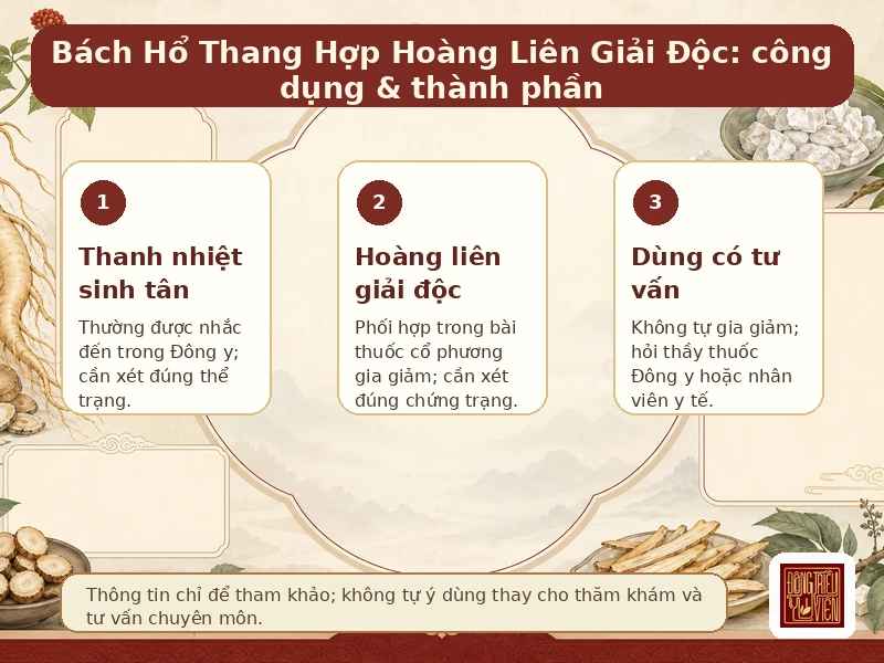 Infographic Bách Hổ Thang Hợp Hoàng Liên Giải Độc: thành phần và công dụng tham khảo