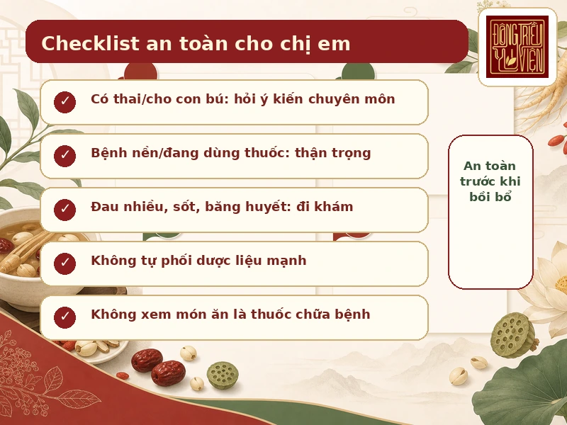 Checklist an toàn khi dùng món ăn thuốc cho phụ nữ