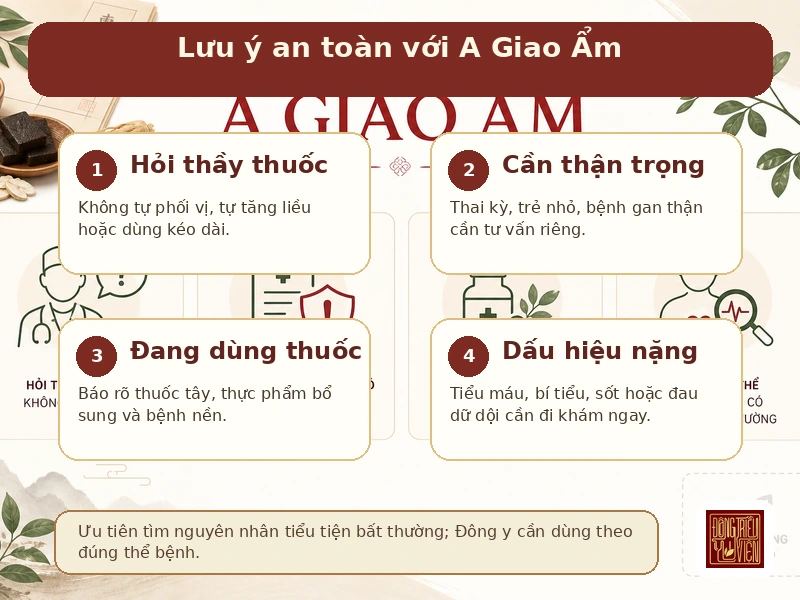 Infographic lưu ý an toàn khi dùng A Giao Ẩm