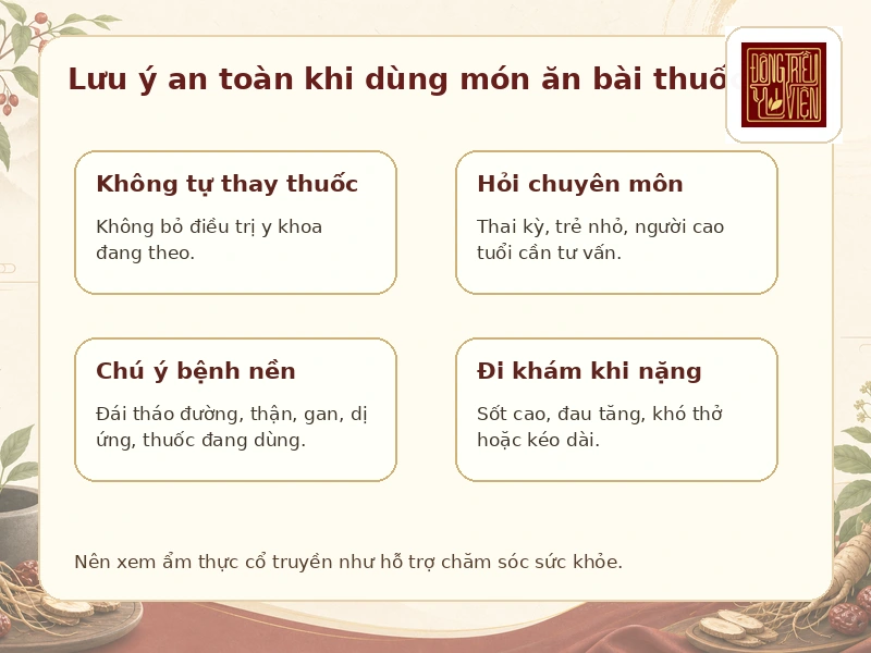 Infographic lưu ý an toàn khi dùng ẩm thực cổ truyền chữa bệnh