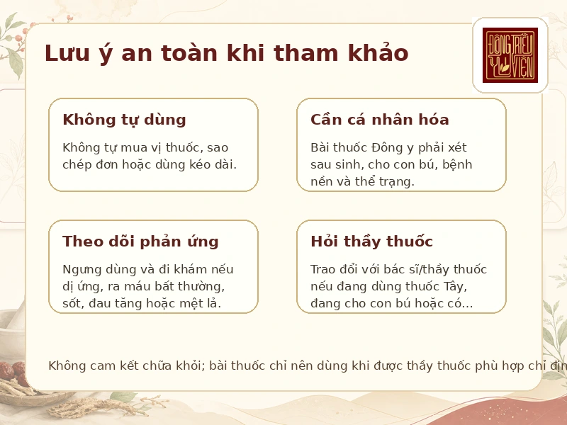 Infographic lưu ý an toàn khi tham khảo An Bình Ẩm sau sinh