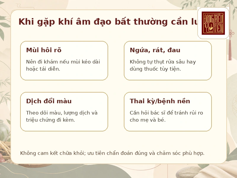 Infographic lưu ý an toàn khi gặp khí âm đạo bất thường