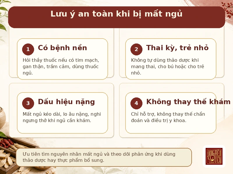 Infographic lưu ý an toàn khi dùng liệu pháp tự nhiên cho mất ngủ