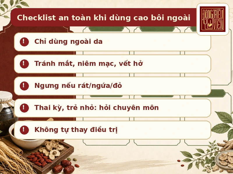 Checklist an toàn khi dùng cao bôi ngoài