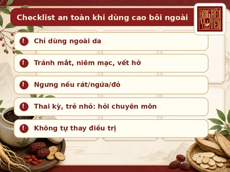 Checklist an toàn khi dùng cao bôi ngoài