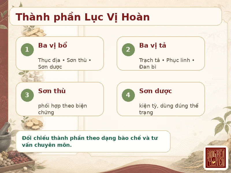 Infographic thành phần thường gặp của Lục Vị Hoàn (Roku Mi Gan)