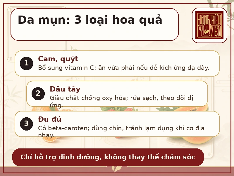 Infographic 3 loại hoa quả hỗ trợ chăm sóc da mụn