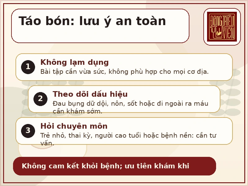 Infographic lưu ý an toàn khi tập bài tập hỗ trợ giảm táo bón