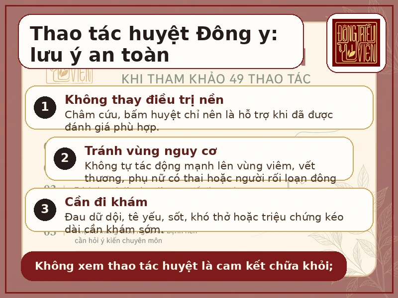 Infographic lưu ý an toàn khi châm cứu, bấm huyệt và thao tác huyệt