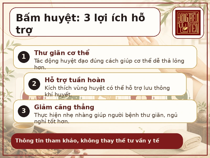 Infographic 3 lợi ích hỗ trợ của bấm huyệt khi thực hiện đúng cách