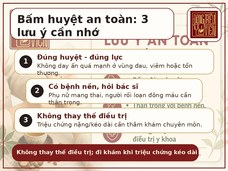 Infographic lưu ý an toàn khi bấm huyệt: đúng huyệt, đúng lực và thăm khám khi cần