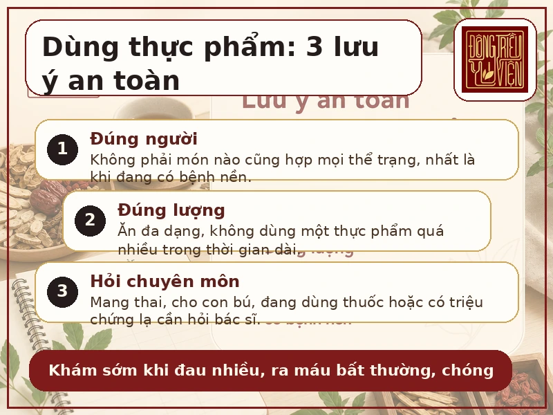 Infographic lưu ý an toàn khi dùng thực phẩm dưỡng sinh cho phụ nữ