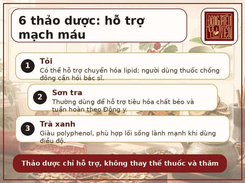 Infographic 6 thảo dược hỗ trợ xơ vữa động mạch