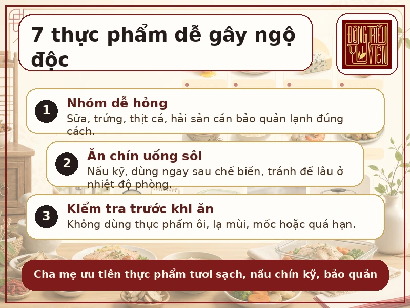 Infographic 7 thực phẩm dễ gây ngộ độc ở trẻ em