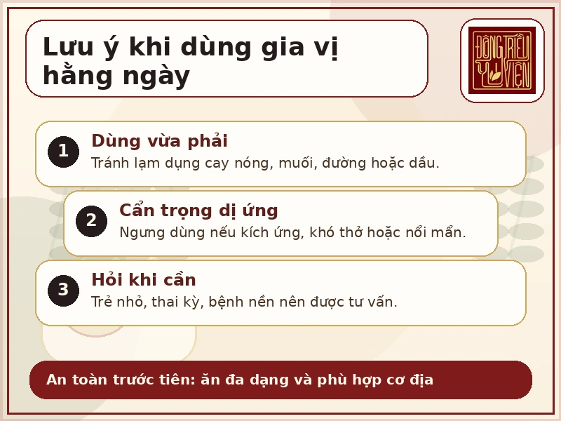 Infographic lưu ý an toàn khi dùng gia vị