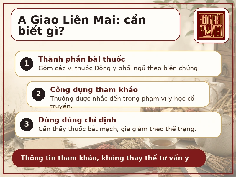Infographic A Giao Liên Mai Thang: thành phần, công dụng tham khảo và dùng đúng chỉ định