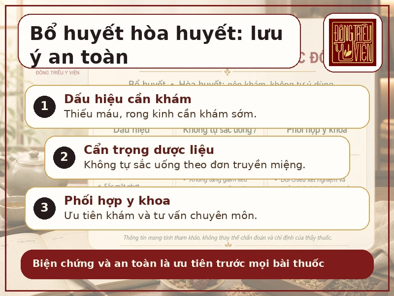 Infographic lưu ý an toàn khi bổ huyết, hòa huyết