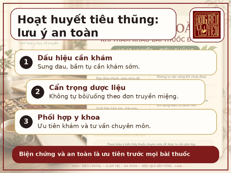 Infographic lưu ý an toàn khi hoạt huyết, tiêu thũng