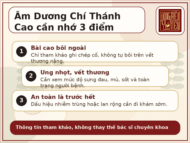 Infographic Âm Dương Chí Thánh Cao: dùng ngoài và lưu ý an toàn