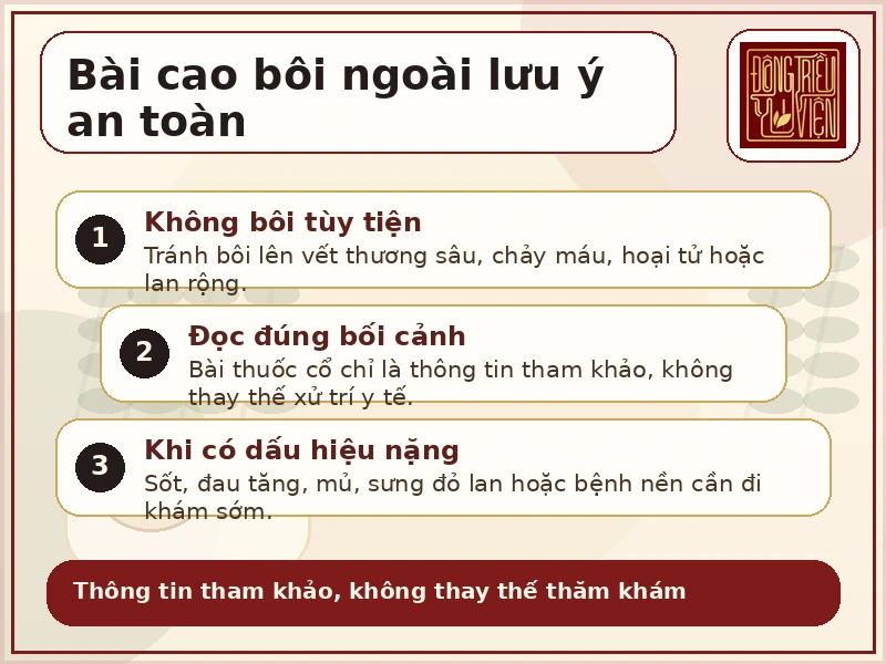 Infographic lưu ý an toàn với bài cao bôi ngoài Đông y