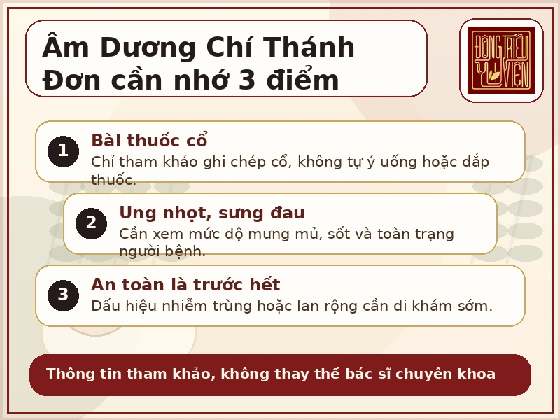 Infographic Âm Dương Chí Thánh Đơn: dùng ngoài và lưu ý an toàn