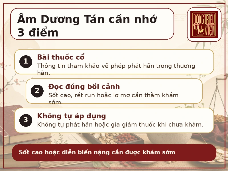 Infographic Âm Dương Tán: thương hàn và lưu ý an toàn