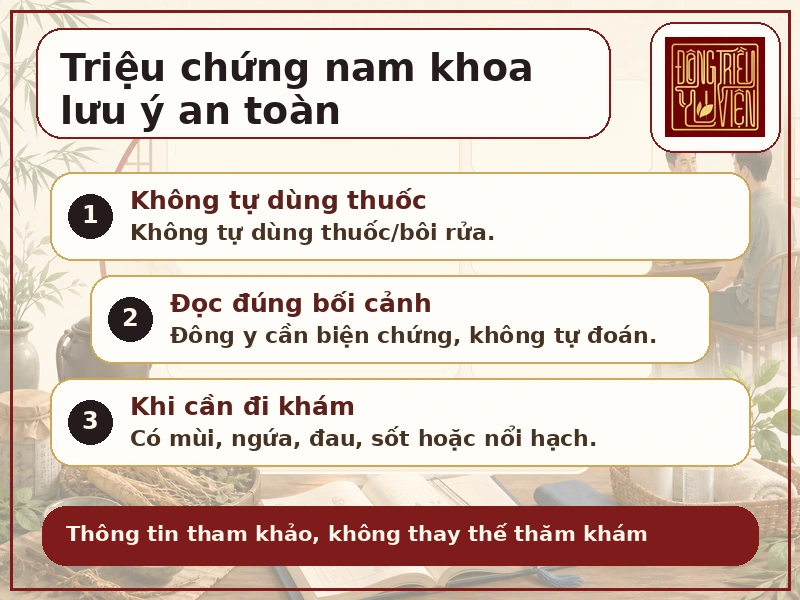 Infographic lưu ý an toàn với triệu chứng nam khoa Đông y