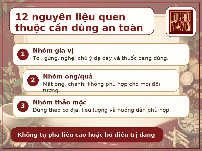 Infographic các nhóm nguyên liệu quen thuộc cần dùng an toàn