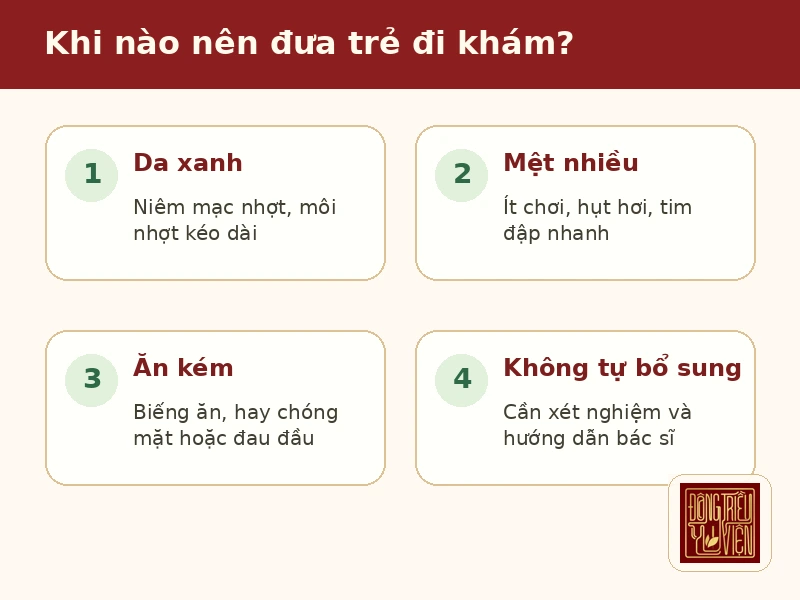 Dấu hiệu cần đưa trẻ nghi thiếu máu thiếu sắt đi khám