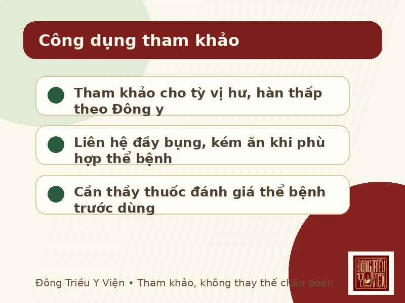 Công dụng tham khảo của Bạch truật Điều Trung Hoàn theo Đông y
