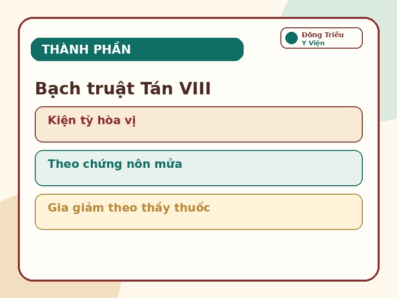 Infographic thành phần và hướng dùng tham khảo của Bạch truật Tán VIII