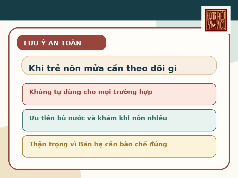 Infographic lưu ý an toàn khi tham khảo Bán hạ Tán III 2 cho trẻ nôn mửa, khó tiêu